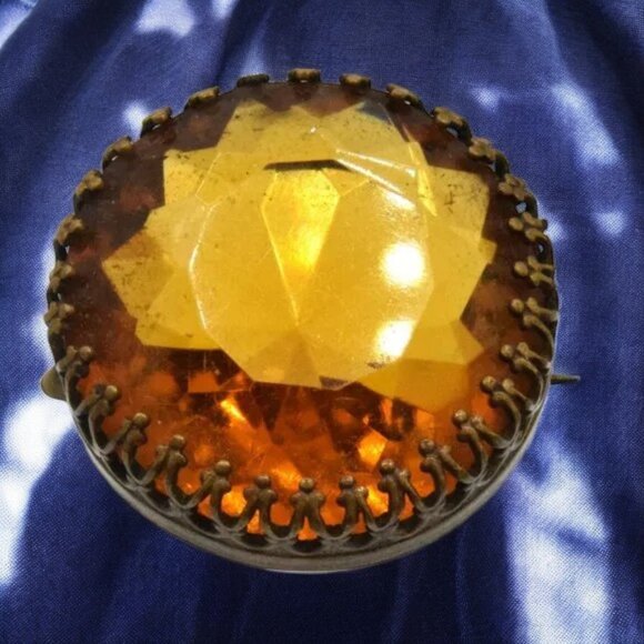 MCM Vintage Amber Crystal Brooch - Picture 1 of 4